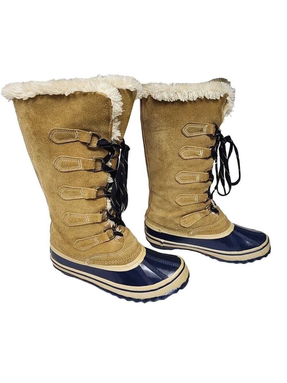 Sporto Blake Tall Suede Faux Fur Lace Up Insulated Winter Duck Boots Size 7